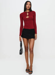 Orlaith Cut Out Long Sleeve Top Burgundy