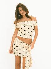 Porzia Wrap Detail Mini Skirt Cream / Polka Dot