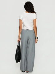 Idolised Tie Waist Pant Grey Pinstripe