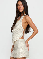 Brittanie Sequin Backless Top Cream