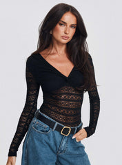 Secret Of Us Off Shoulder Lace Bodysuit Black