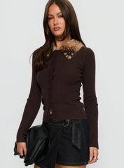 Chiqueeta Faux Fur Trim Knit Cardigan Brown