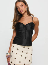 Sizzling Tie Detail Satin Top Black
