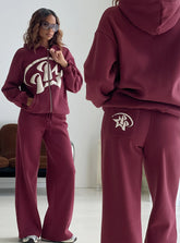 Princess Polly Stargirl Wide Leg Sweat Pants Burgundy