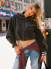 Mastery Faux Suede Bomber Jacket Charcoal