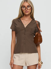 Life Begins Short Sleeve Top Brown Stripe