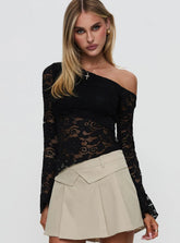 Soffie Off Shoulder Lace Long Sleeve Top Black
