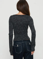 Averell Button Front Long Sleeve Top Grey