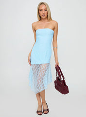 Nonchalant Strapless Lace Midi Dress Blue
