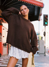 Wilda Crew Neck Knit Sweater Brown