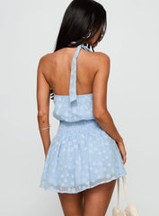 Eurythmic Scarf Halter Mini Dress Blue Jacquard