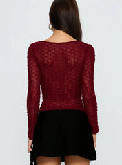 Harly Sheer Long Sleeve Bodysuit Red
