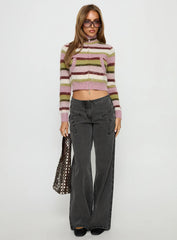 Keeva Zip Through Knit Jumper Pink / Green Stripe