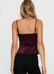 Lunetta Picot Trim Cami Top Burgundy