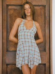 Valorie Halter Mini Dress Blue Check