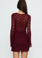 Best You Had Mesh Long Sleeve Mini Dress Burgundy