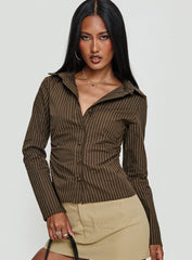 Held My Hand Long Sleeve Top Brown Stripe