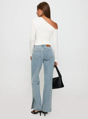 White Mustang Mid Rise Straight Leg Jean Light Blue