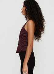 No Sleep Halter Top Burgundy Pinstripe