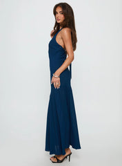 Luannie Halter Scarf Tie Maxi Dress Navy