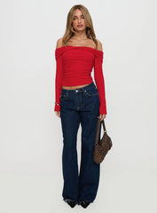 Sonnett Off Shoulder Twist Long Sleeve Top Red