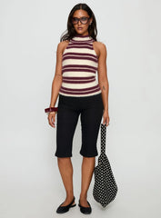 Heide High Neck Fluffy Top Burgundy Stripe