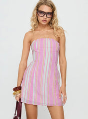 Faris Strapless Mini Dress Pink Stripe