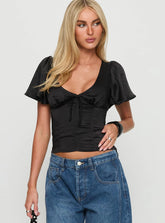 Sun Will Rise Tie Detail Top Black