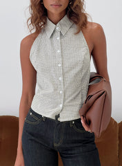 Different Dimensions Sleeveless Collared Top Check