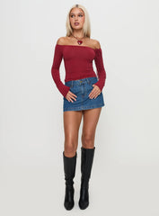 Where You At Off Shoulder Long Sleeve Top Red