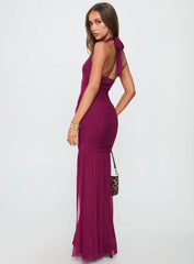 Jailyne Halter Plunge Maxi Dress Plum