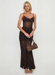 Helaina Ruched Maxi Dress Chocolate