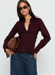 Cultivate Shirred Long Sleeve Top Plum