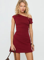 Prestige One Shoulder Mini Dress Burgundy