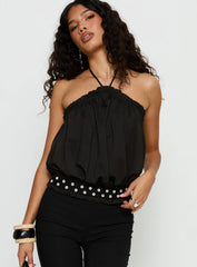 Mikki Tie Neck Button Detail Top Black