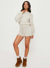 Harmony Balloon Sleeve Knit Romper Beige