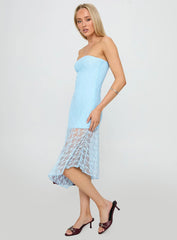 Nonchalant Strapless Lace Midi Dress Blue