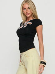 Pippie Floral Cut Out Detail Top Black