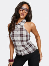 Klossie Halter Button Down Top Multi Check
