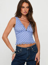 Azira Frill Detail Top Blue Polka