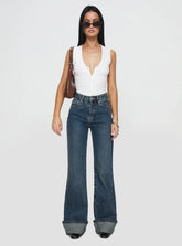 Florida Keys Mid Rise Straight Leg Cuffed Jeans Mid Blue