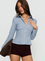 Cottesloe Long Sleeve Blouse Top Blue Stripe