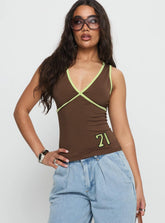 71 Classics V Neck Top Brown