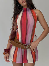 Veloria Halter Mini Dress Pink Stripe