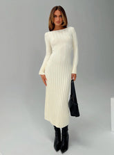 Ryo Long Sleeve Rib Maxi Dress Cream