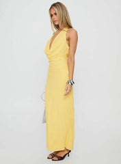 Ocean Boulevard Plunge Maxi Dress Lemon