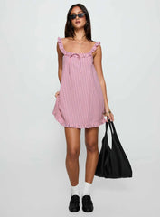 Zalina Babydoll Mini Dress Pink Stripe