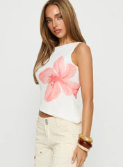 Brontee Boat Neck Asymmetrical Graphic Tank Top White