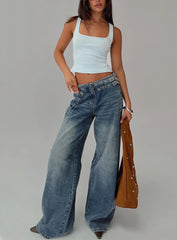 Paltrow Mid Rise Wide Leg Cargo Jeans Mid Blue Wash