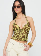Aspyn Halter Top Yellow Floral